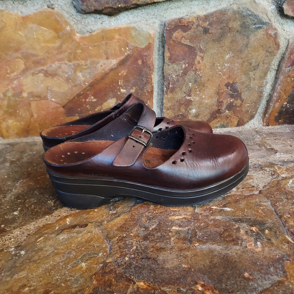 Mephisto Brown Leather Mules & Clogs